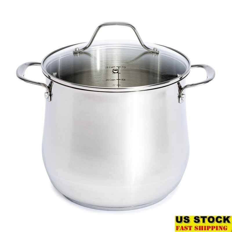 8qt Stainless Steel Stock Pot W/ Lid Dishwasher Oven Safe Induction Cookware New