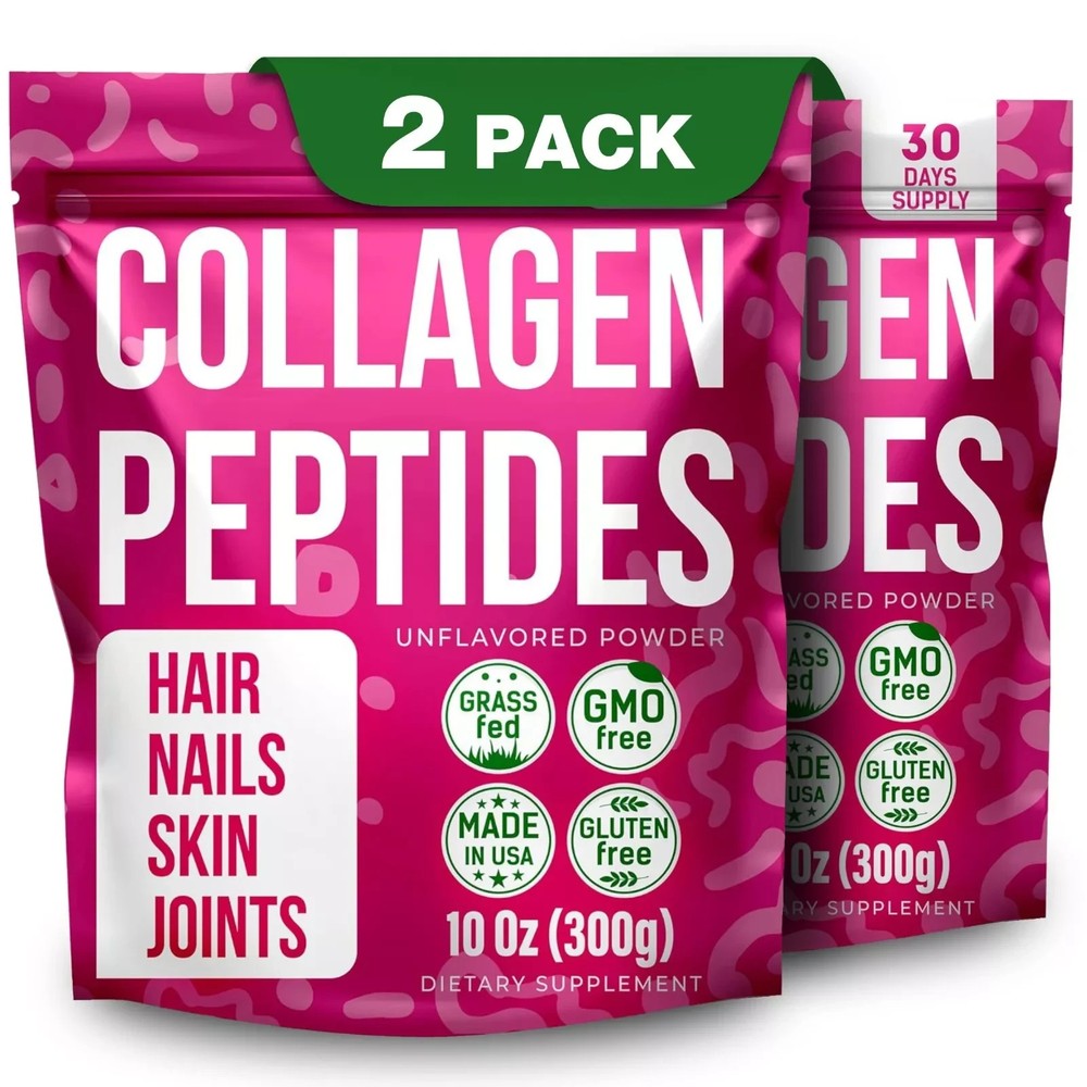 Collagen Peptides Type 1 & 3 for Hair Skin Nails - 2 Pack 10oz Unflavored