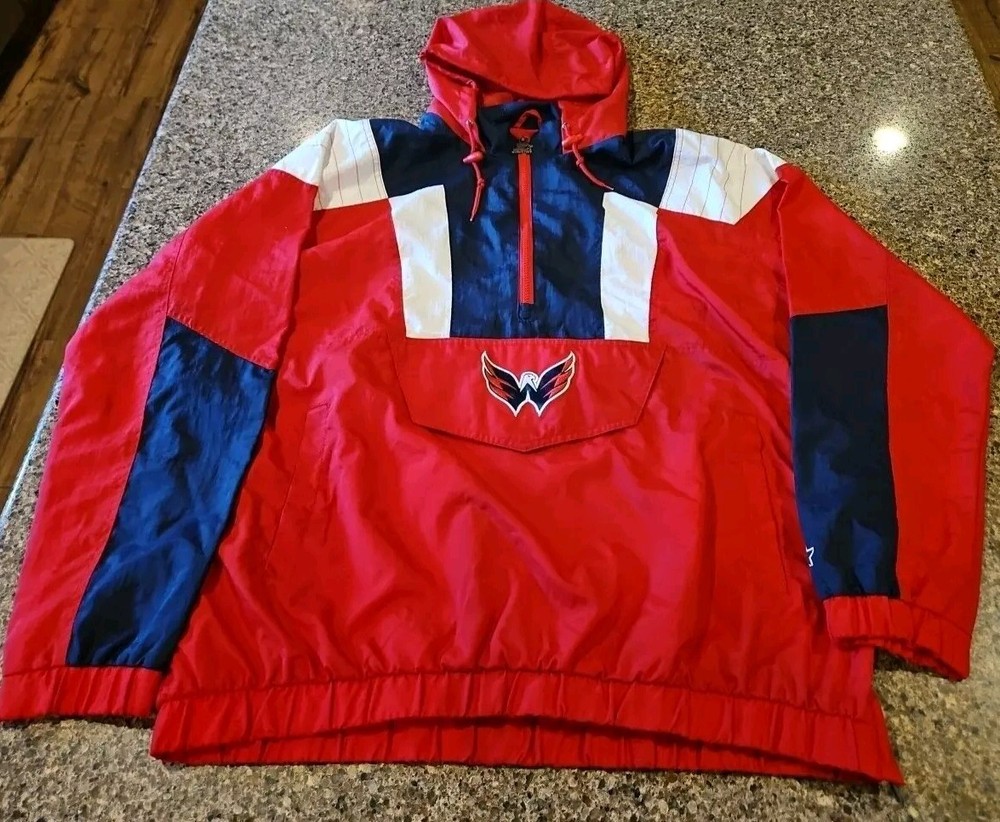 Starter Jacket Washington Capitals Hooded Coat 1/4-ZIP Pockets Men's 2XL