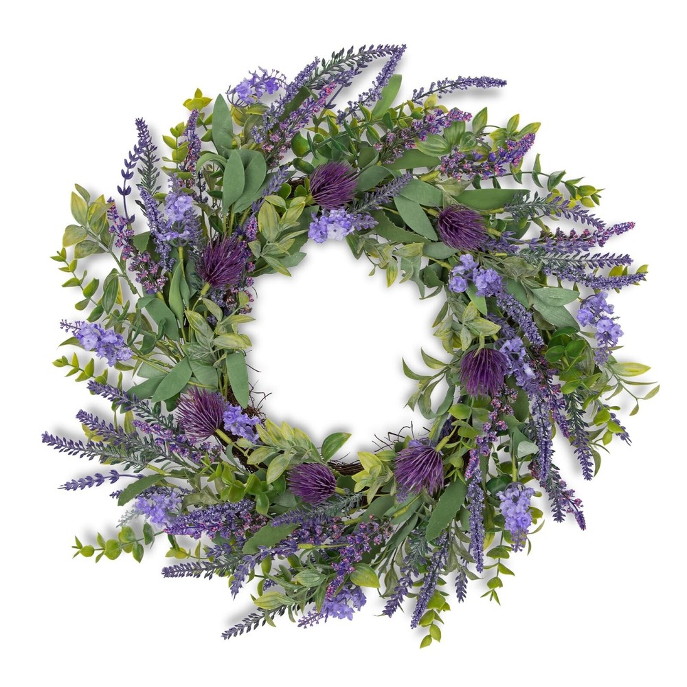 Lavender Wreath for Front Door 22 Inch Spring Summer Decor