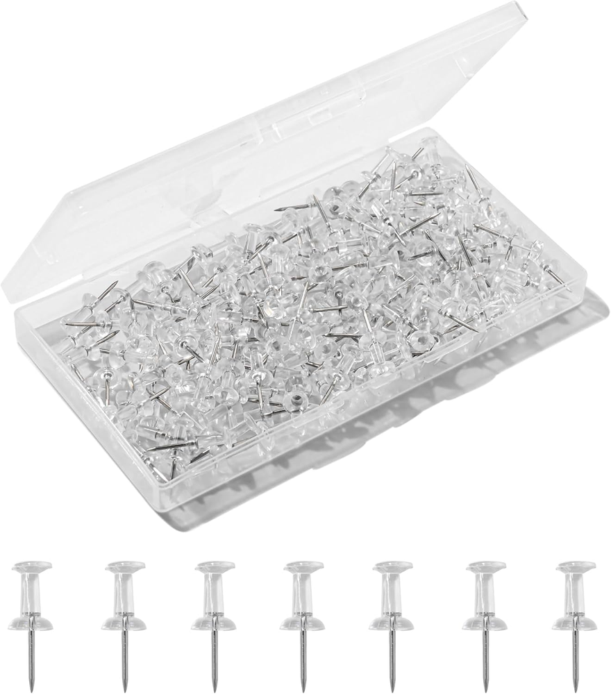 150 Pcs Clear Push Pins, Standard Thumb Tacks Steel Point and Plastic Head, Push