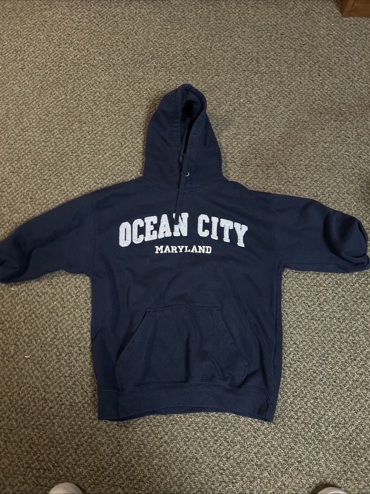 Ocean City Maryland Hoodie Mens Size Large Pale Blue Sweatshirt Beach Vacation