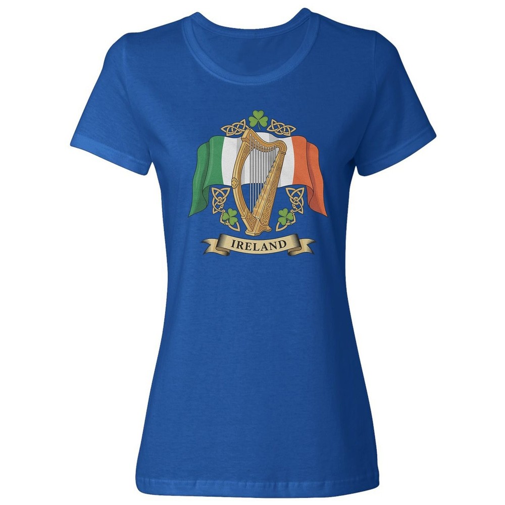 Ireland Harp Graphic - St Patrick's Day Irish Pride Ladies' Crewneck T-Shirt-image