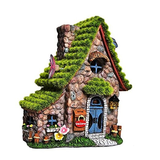 Resin Fairy House Solar Light Garden Sculptures for Outdoor Decor