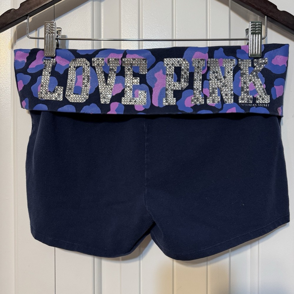 Victoria Secret PINK Foldover Cheetah Yoga Shorts with Bling Y2K Style