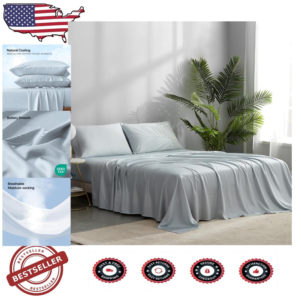 California King Size 4pc Bamboo Cooling Sheets - Hotel Quality & Eco-Friendly