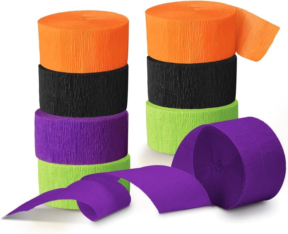NICROLANDEE 82ft Halloween Crepe Paper Streamers in Black and Orange
