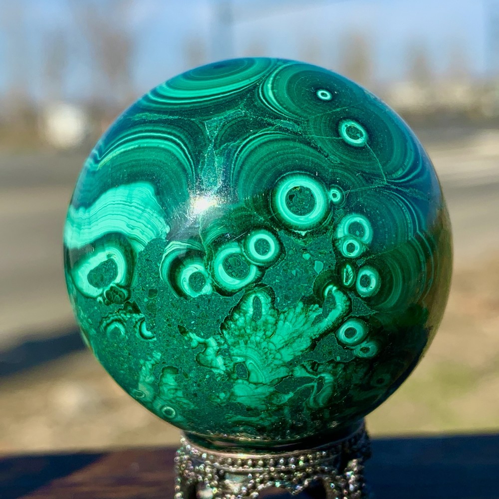 116G Natural glossy Malachite ball transparent cluster rough mineral sample