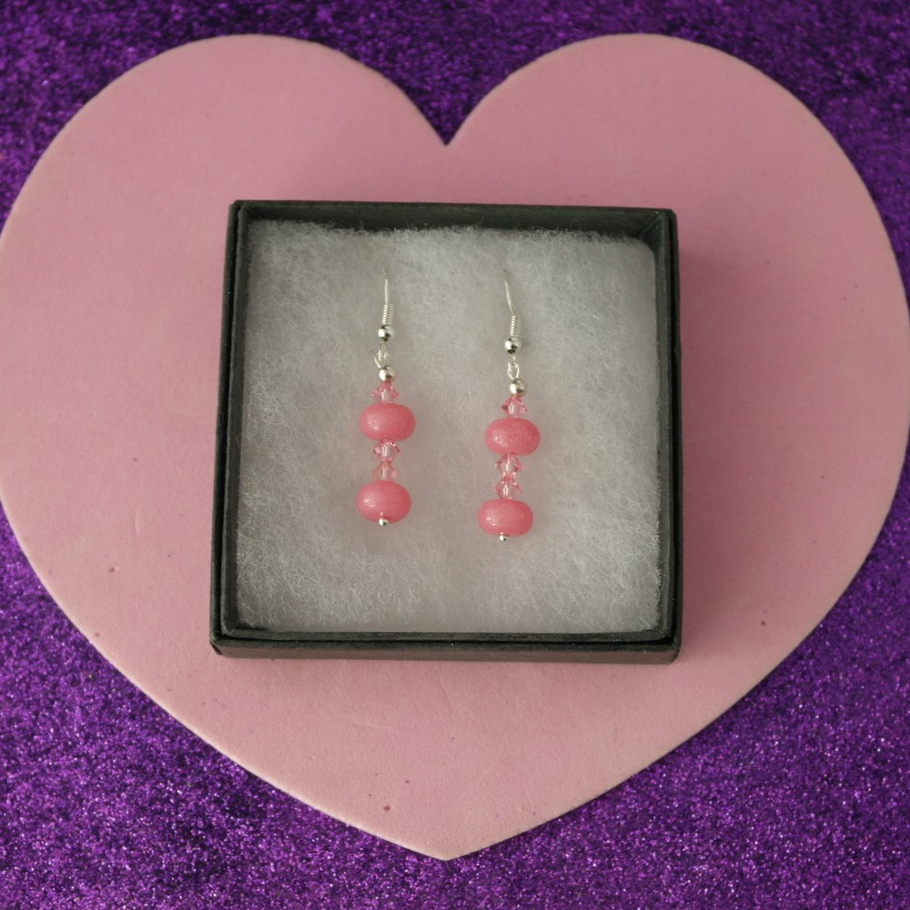 Beautiful Earrings With Pink Morganite Gems 3.3 Gr.3 Cm.Long + 925 Silver Hooks