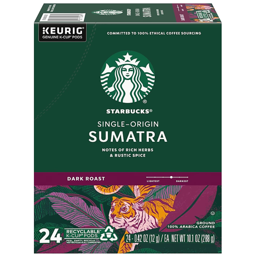 Starbucks Dark Roast Sumatra K-Cup Coffee Pods 88 Count Single-Origin