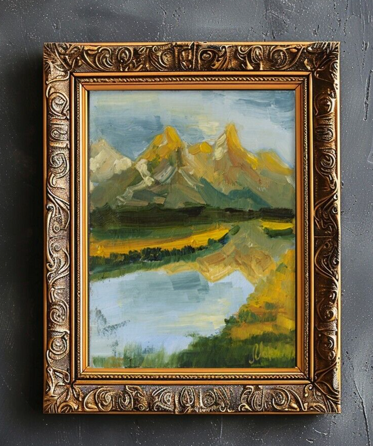 Grand Teton Oil Painting Autumn Mountains Original Wall Art Yellowstone National