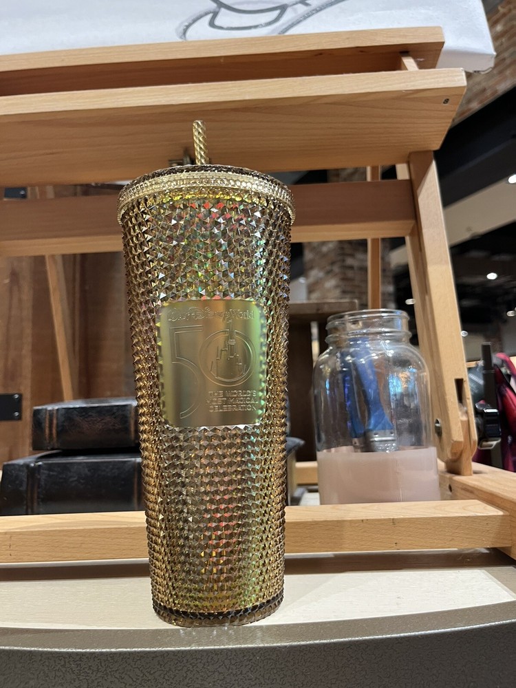 WDW 50th Anniversary Starbucks Tumbler Gold New