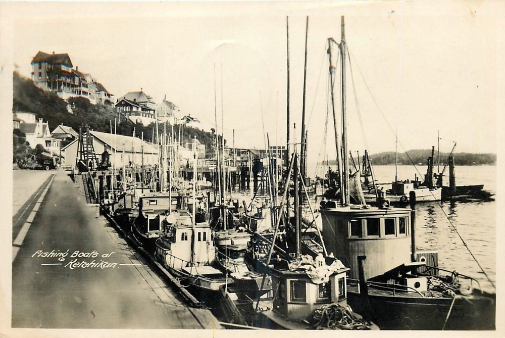 1938 Ketchikan Alaska Fishing Boats Occupation RPPC Postcard 25-10640