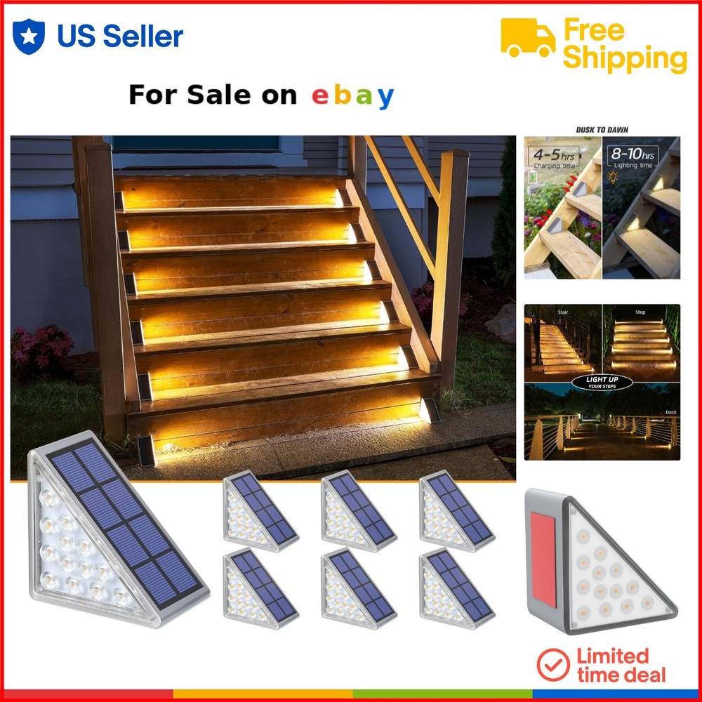 6 Pack Solar Step Lights Waterproof Outdoor Stair Pathway Lighting