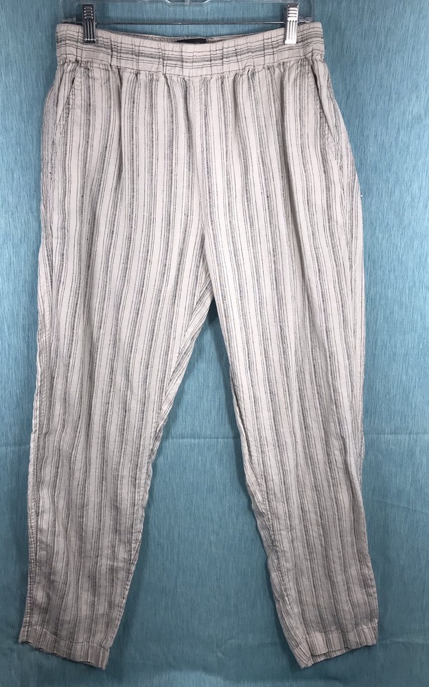 Tahari Womens Black White Striped 100% Linen Casual Pants Size Medium