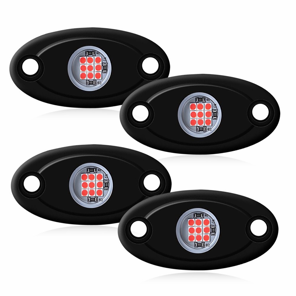 4X Red LED Rock Light Pods Underbody Glow Lamp Offroad SUV Pickup Truck UTV