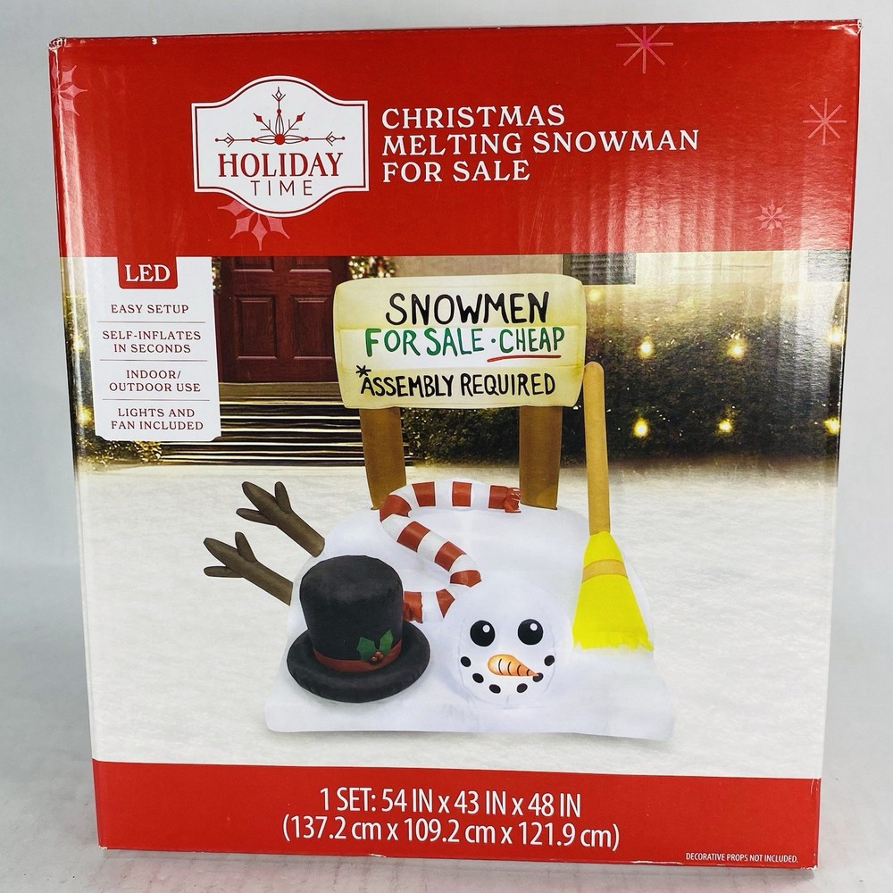 New! 4 ft 'Melting Snowman For Sale' Christmas Inflatable Holiday Time Decor-image