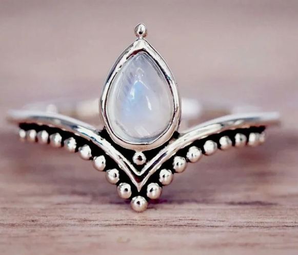 925 Sterling Silver Women's Ring with Genuine Natural Moonstone Gemstone Jewelry