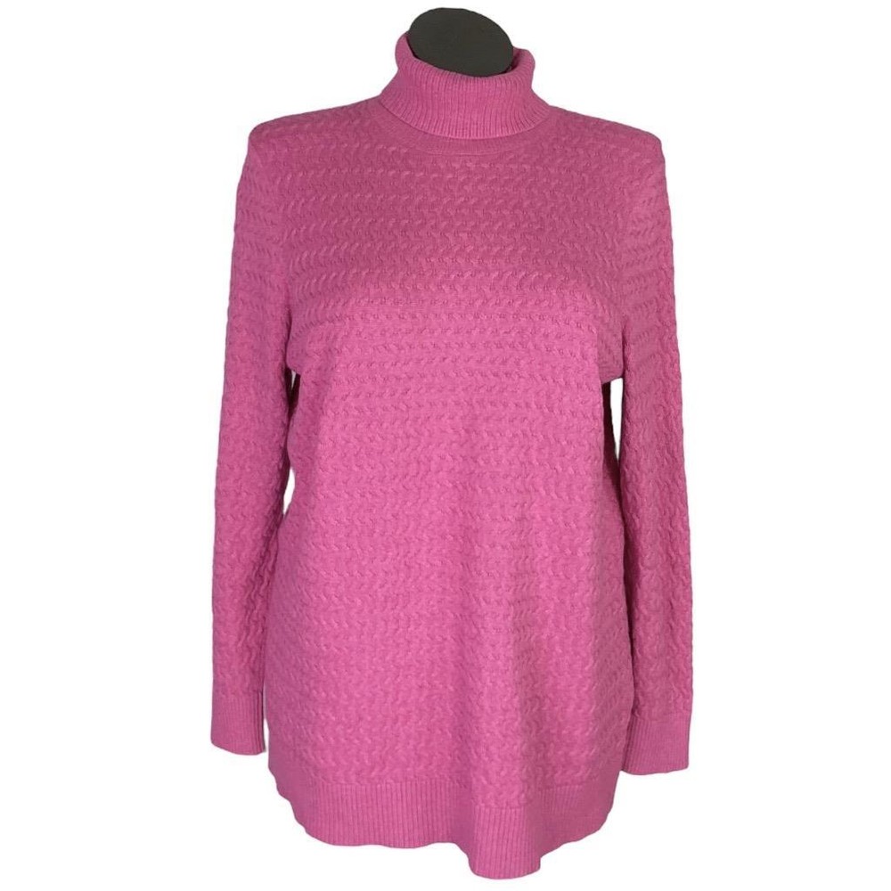 Lands End Sweater Women 18 Pink Cotton Cable Knit Turtleneck Long Sleeve