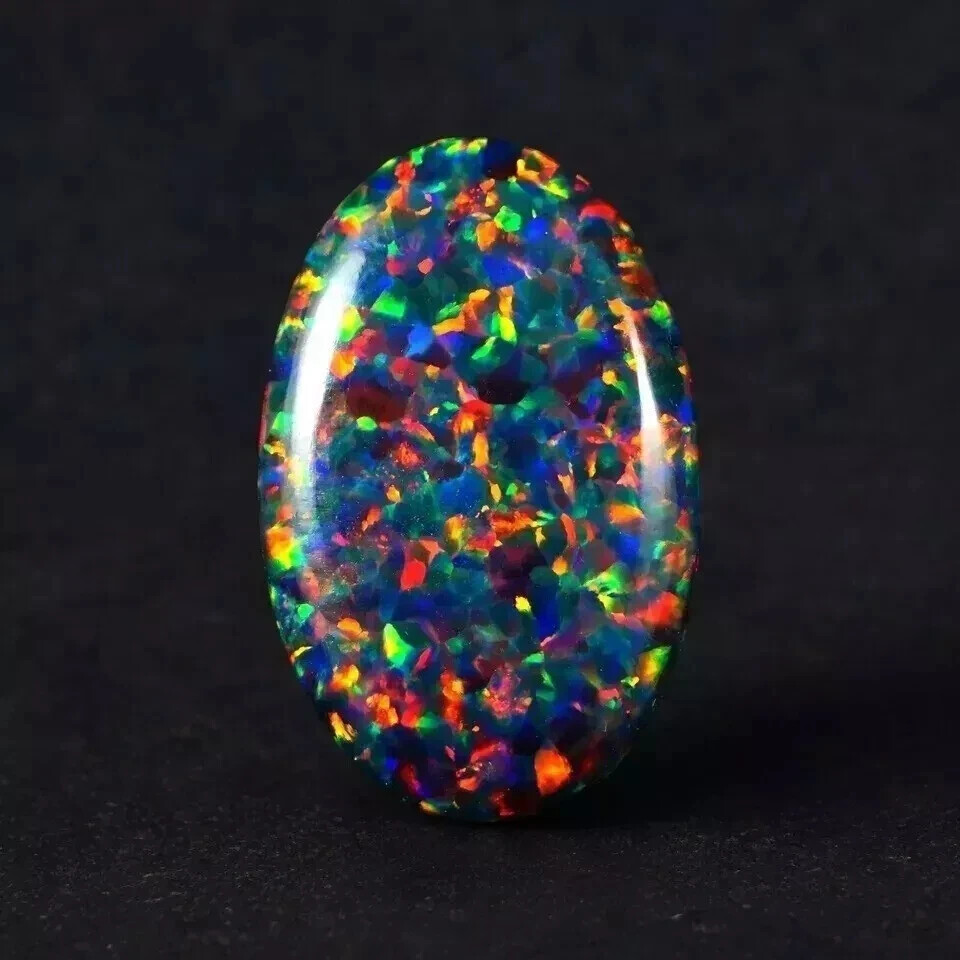 Natural Black Fire Opal Oval Cabochon 16 Ct A+ Australian Loose Gemstone