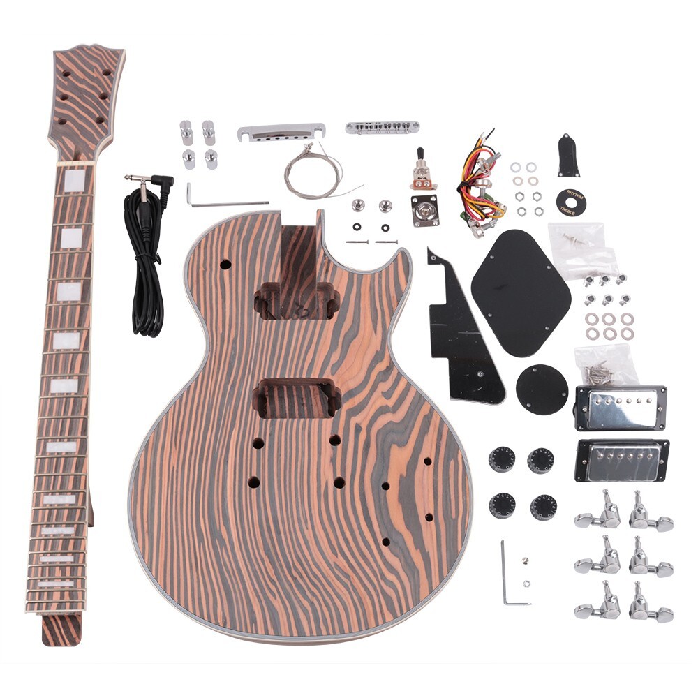 DIY electric 6 string unfinished electric  guitar kits zebrawood lp set