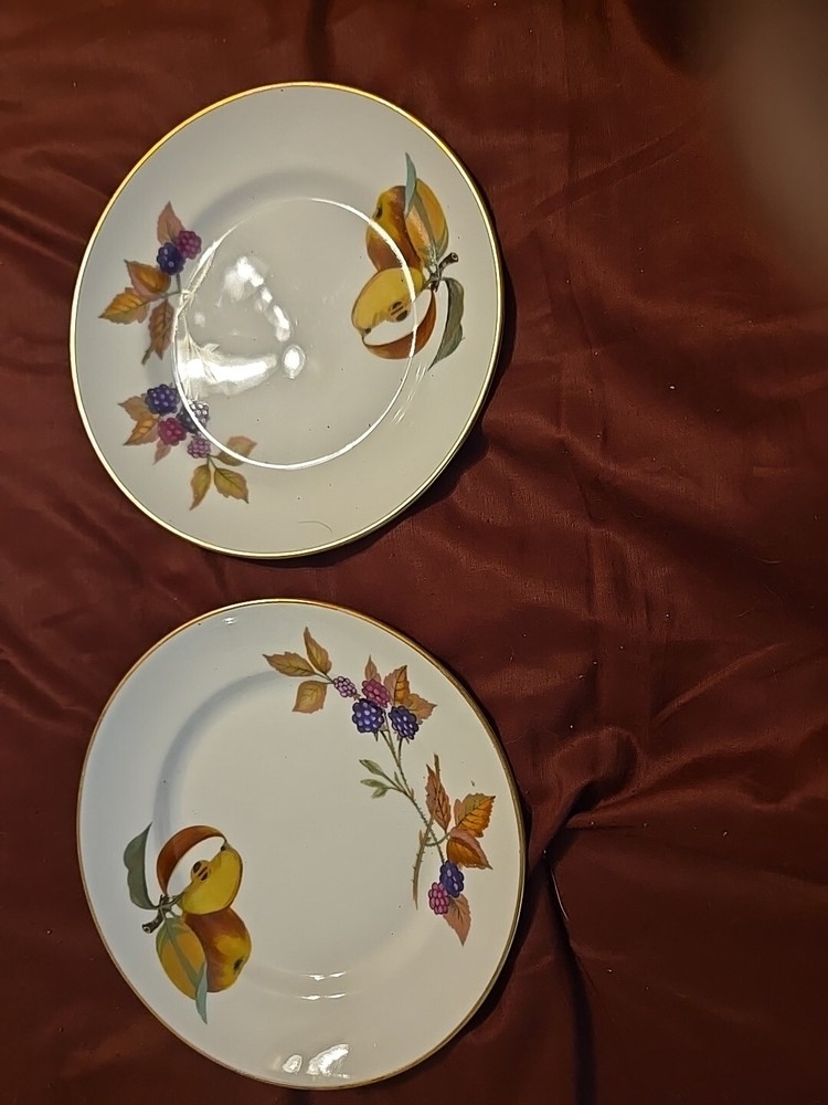 Royal Worcester Evesham Gold Bread and Butter Plates Set of 2 6 5/8 Inch England