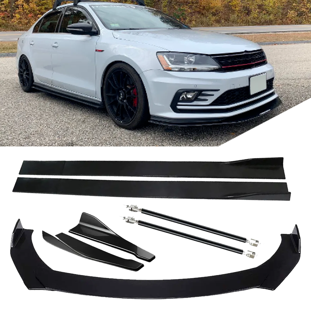 Glossy Front Splitter Bumper Lip Spoiler Side Skirts For VW Jetta