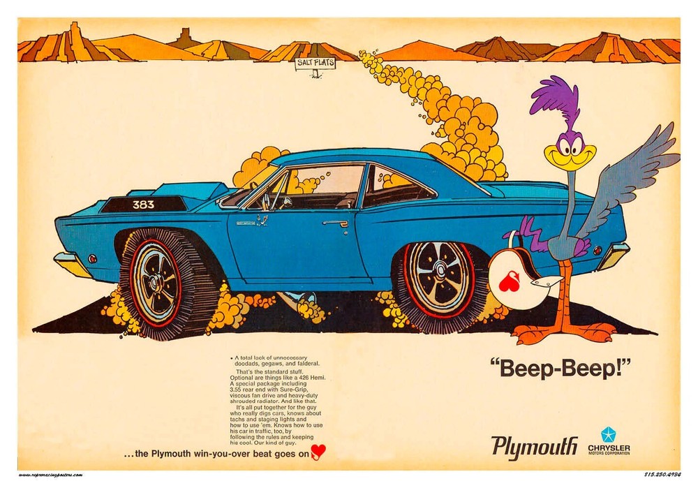 Plymouth Road Runner Classic Car Poster 18x24 Inch Vintage Automotive Art