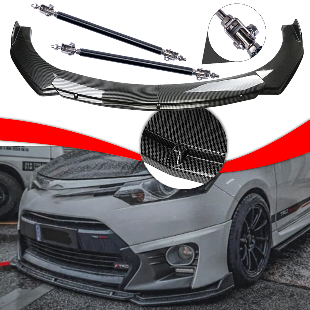For Toyota Camry SE XSE Carbon Fiber Style Front Bumper Lip Spoiler /Strut /Rods