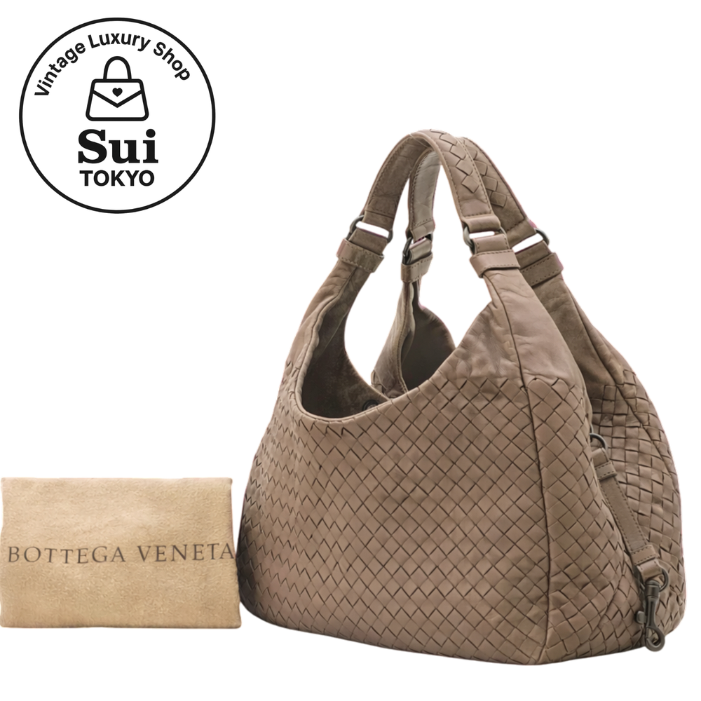 BOTTEGA VENETA INTRECCIATO Hobo Taupe Brown Shoulder Bag Leather Auth 0056