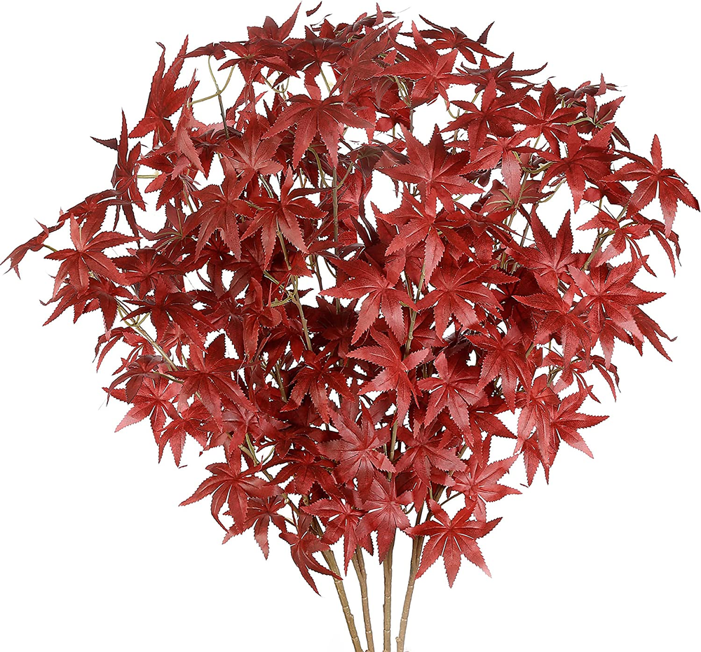 4Pcs Fake Maple Leaf Stems Fall Decor Artificial Branches Shrubs