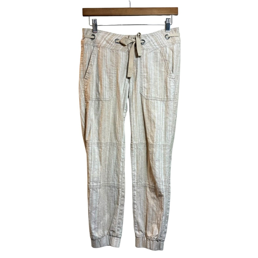 PrAna Steph Jogger Pant 0 Pinstripe Pockets Ankle Crop Tan Hemp Organic Gorpcore