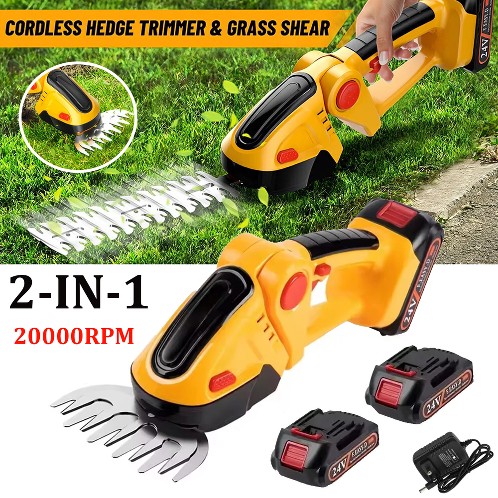 24V 2-in-1 Cordless Hedge Trimmer and Grass Shear with Dual Batteries