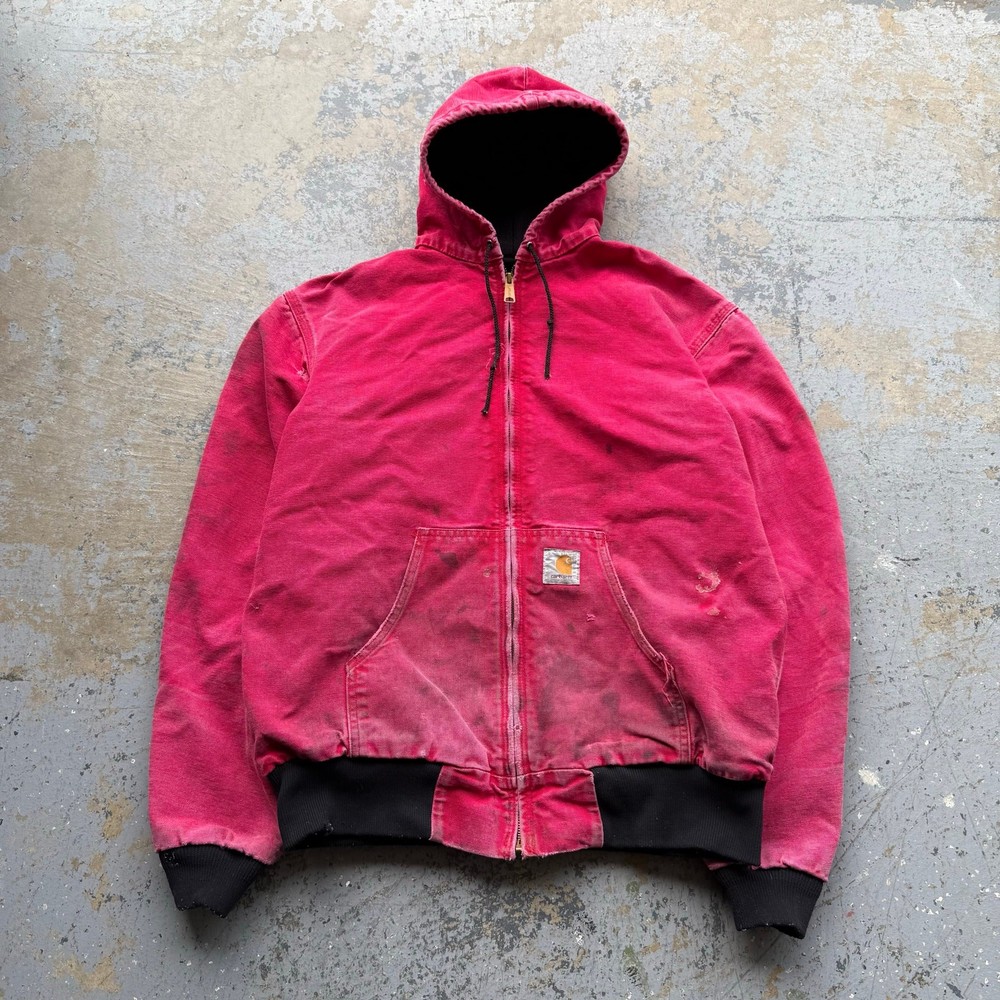 Vintage Carhartt Red Faded Distressed Active Hooded Workwear Jacket