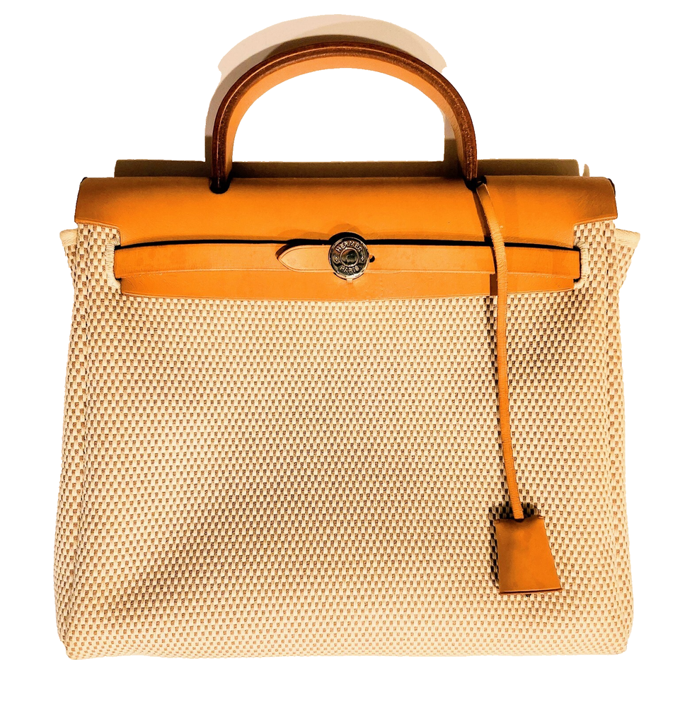 HERMÈS Herbag 31 Vintage 2003 Tan Camel Leather and Toile Canvas Handbag