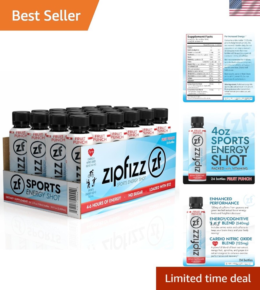 Sport Energy Shot Fruit Punch 4oz with B12 Nitric Oxide for Hydration 24ct