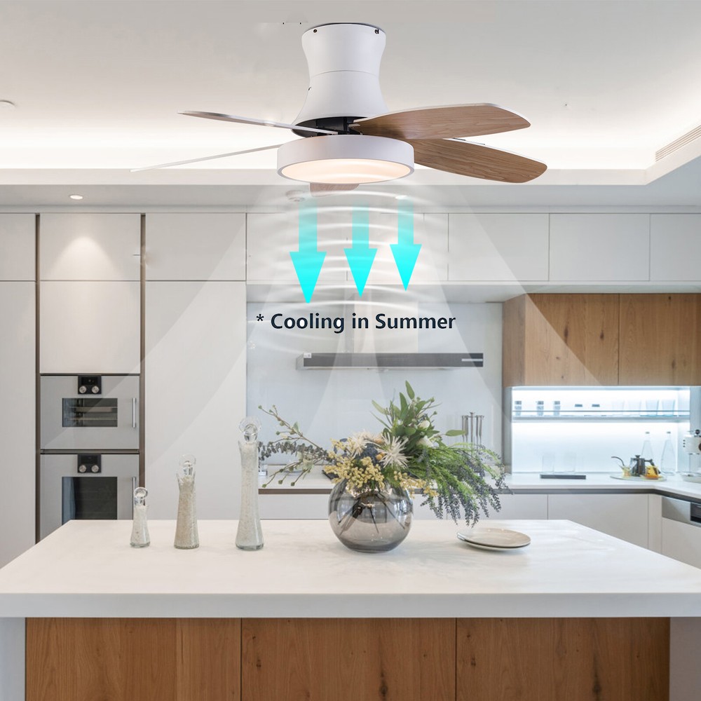 42 Inch Farmhouse LED Ceiling Fan with Remote, 6 Speeds & Timer, 5-Blade Design