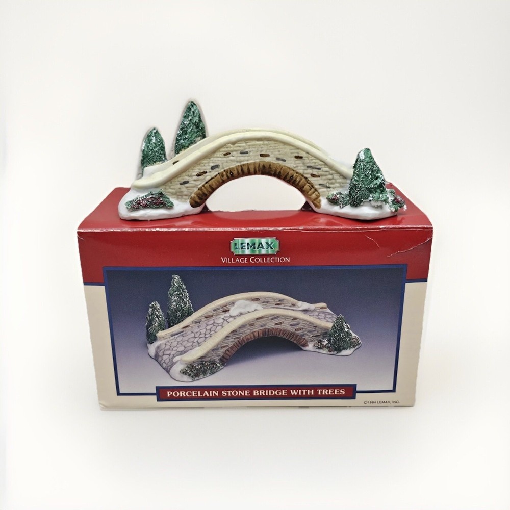 Lemax Dickensvale Vintage 1994 Porcelain Stone Bridge with Trees Collectible