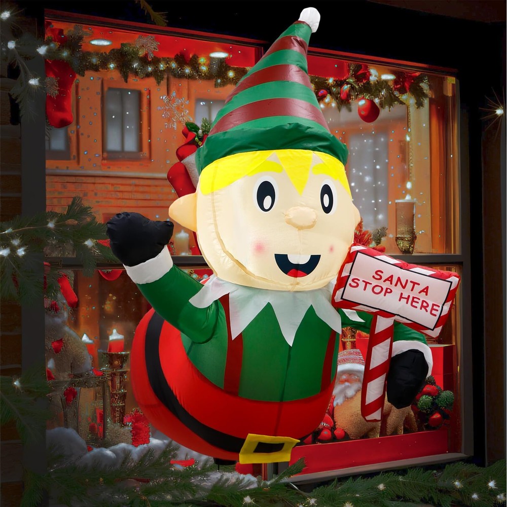 3.5 Ft Christmas Inflatable Outdoor Decoration, Christmas Inflatables Elf wit...