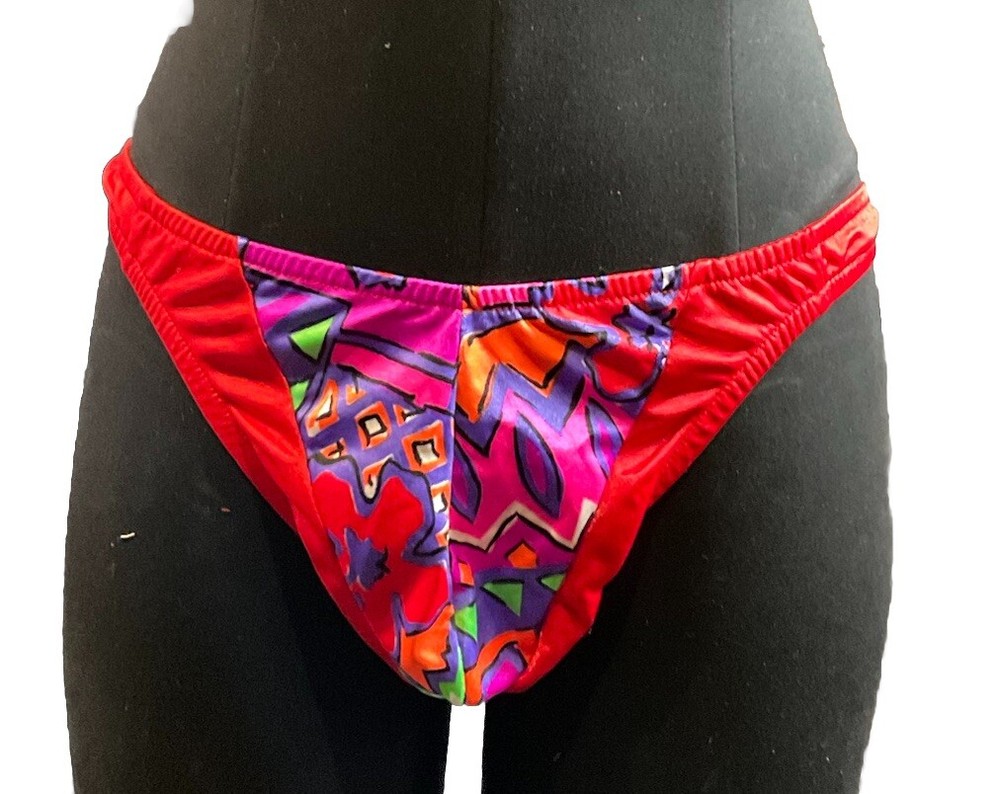 Men Satin liquid shinny Vintage Jockstrap Stripper Thong Red 1980s Size M