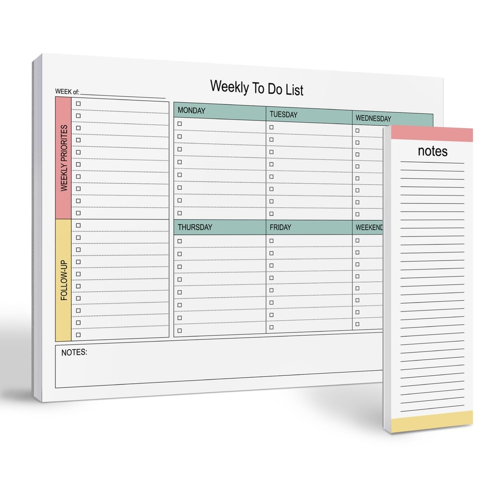 Large Weekly Planning Pad and Matching Notepad 52 Letter Size Tear-Off Sheets...
