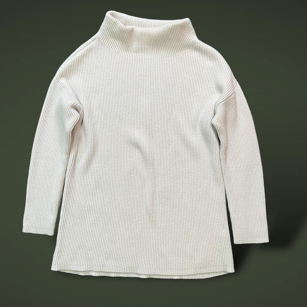 Taranko High Neck Viscose Blend Ribbed Jumper Sweater Size 10 Off White