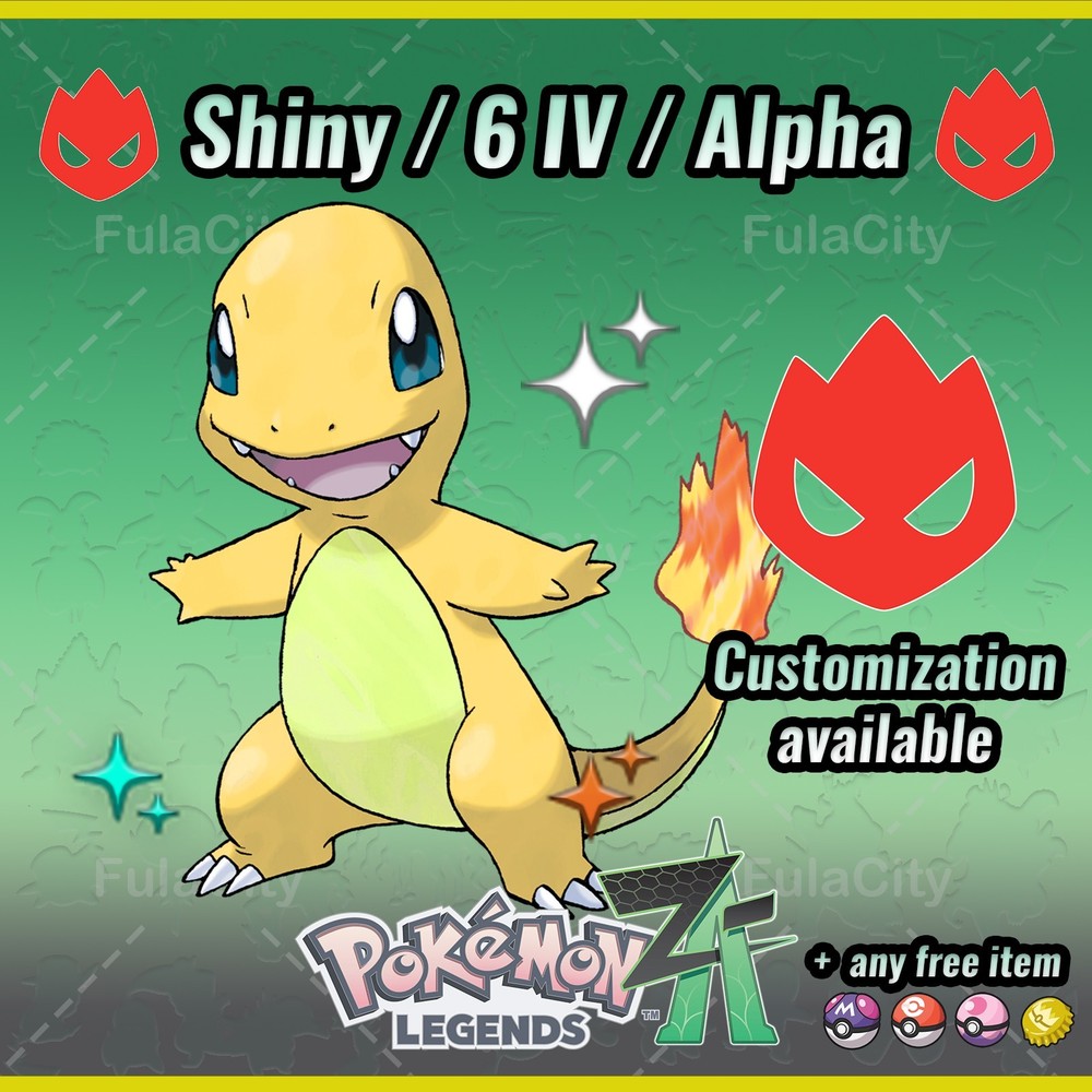 Charmander 🔥 Alpha Shiny (Shalpha) 🔥 Pokemon Legends ZA ⚫ 6 IV 🟢 @ Any item