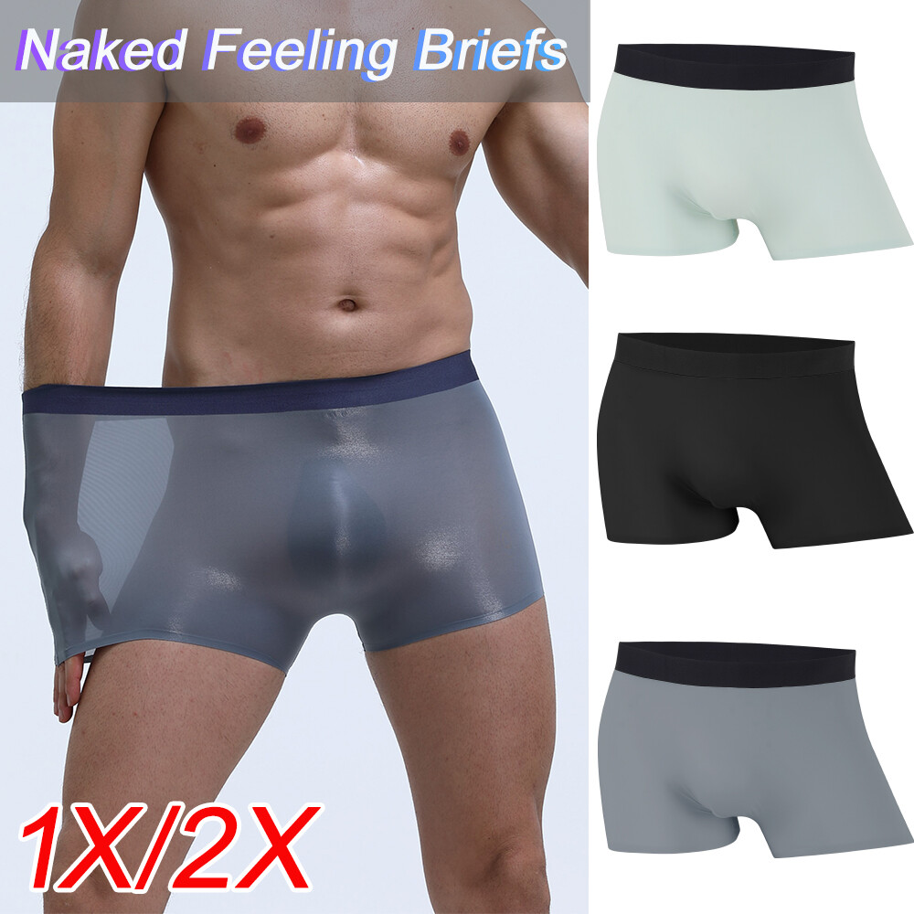 Naked Feeling Mens Ice Silk Boxer Briefs Shorts Underpants Underwear Breathable