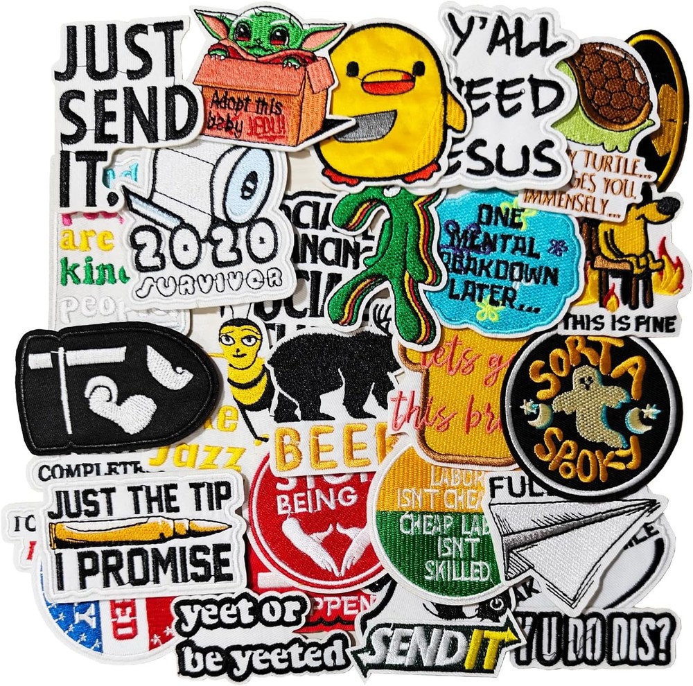 30Pcs Funny Meme Embroidery Patches Colorful DIY Prank Motif Designs