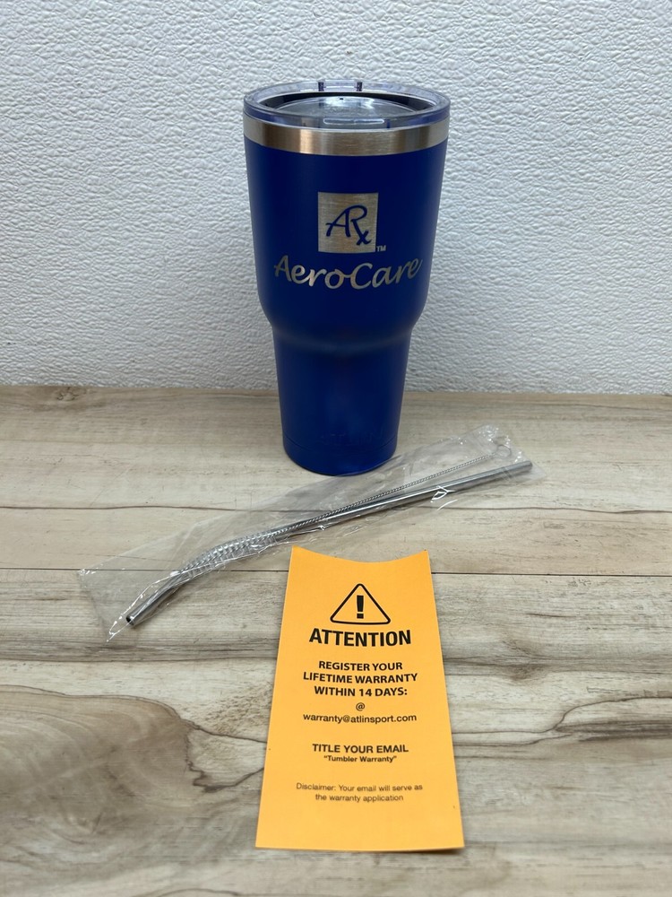 32oz ATLIN Blue Stainless Steel Aero Care Tumbler With Straw And Brush