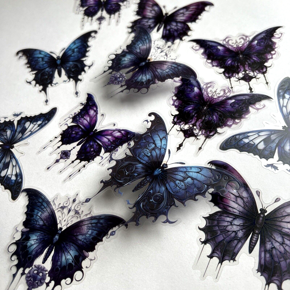 Gothic Purple Butterfly Stickers Junk Journal Collage Scrapbooking Cards