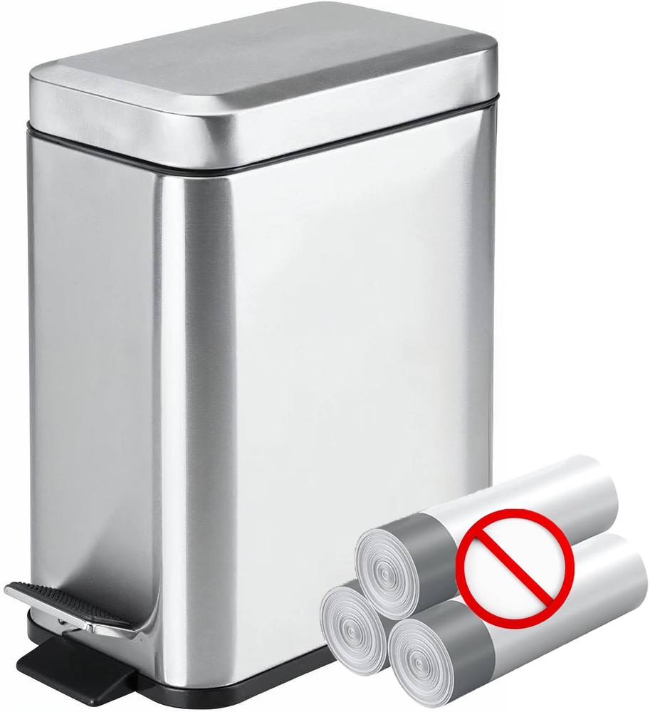 Soft Close, Slim Trash Can 1.6 Gallon with Anti - Bag Slip Liner and Lid, Use...