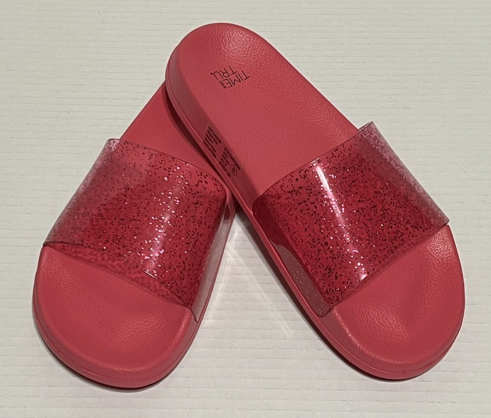 Time & Tru Women's Glitter Slide Sandals Comfortable Slip-On Pink Size 8 NWOT