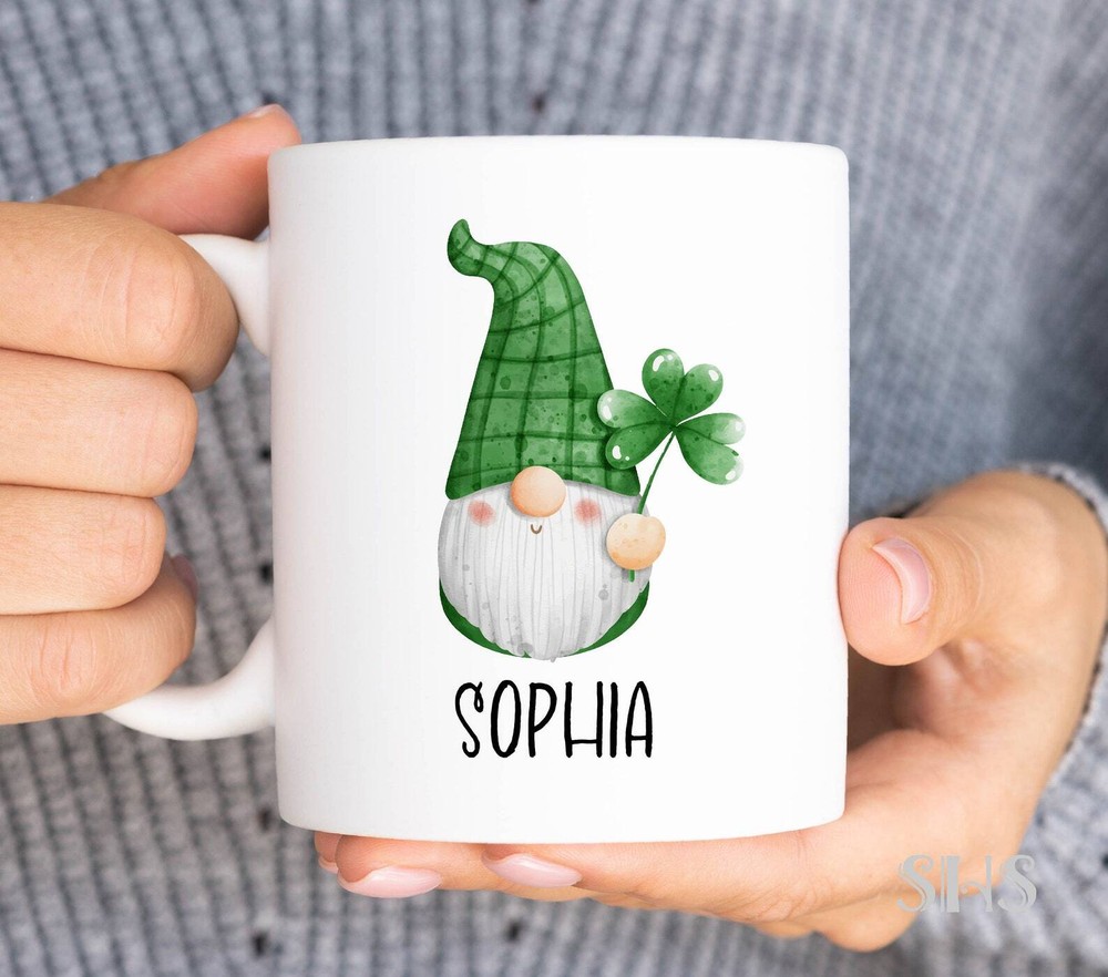 Custom Personalized Elf Leprechaun Coffee Mug with Shamrock Design for St Patrick's Day